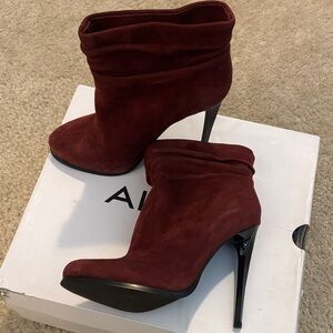 Aldo Women's Dark Red Suede Heeled Boots